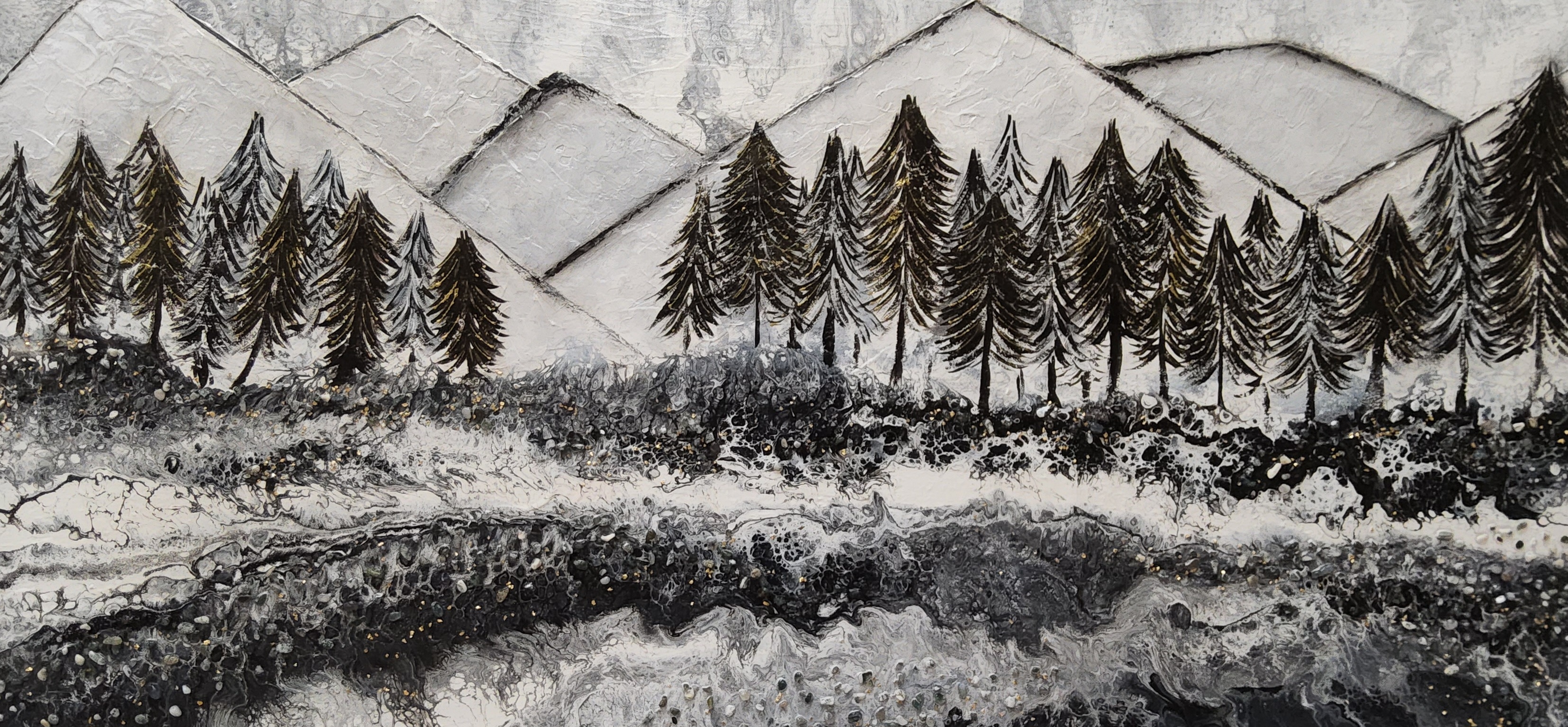 TABLEAU ABSTRAIT COLLECTION LA BOTTEGA 3D XL - FORET BOREALE